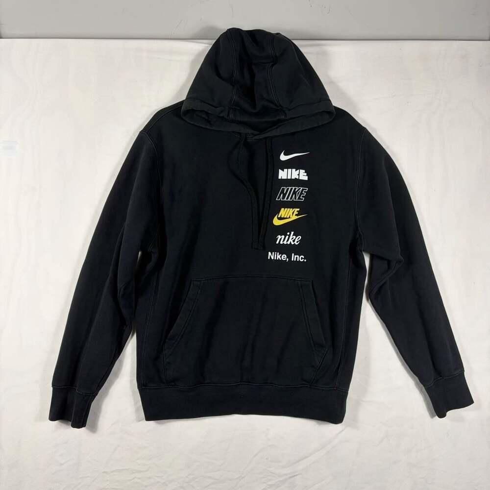 Nike Multi Logo Hoodie Size S Black Pullover Sweatshirt